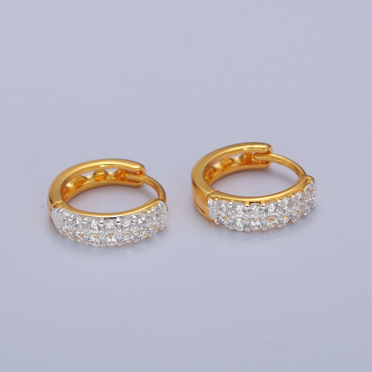 24K Gold Filled CZ Hoop Earrings Small Lever Back Huggie Hoop Earrings-Dainty CZ Earrings T-455 - DLUXCA