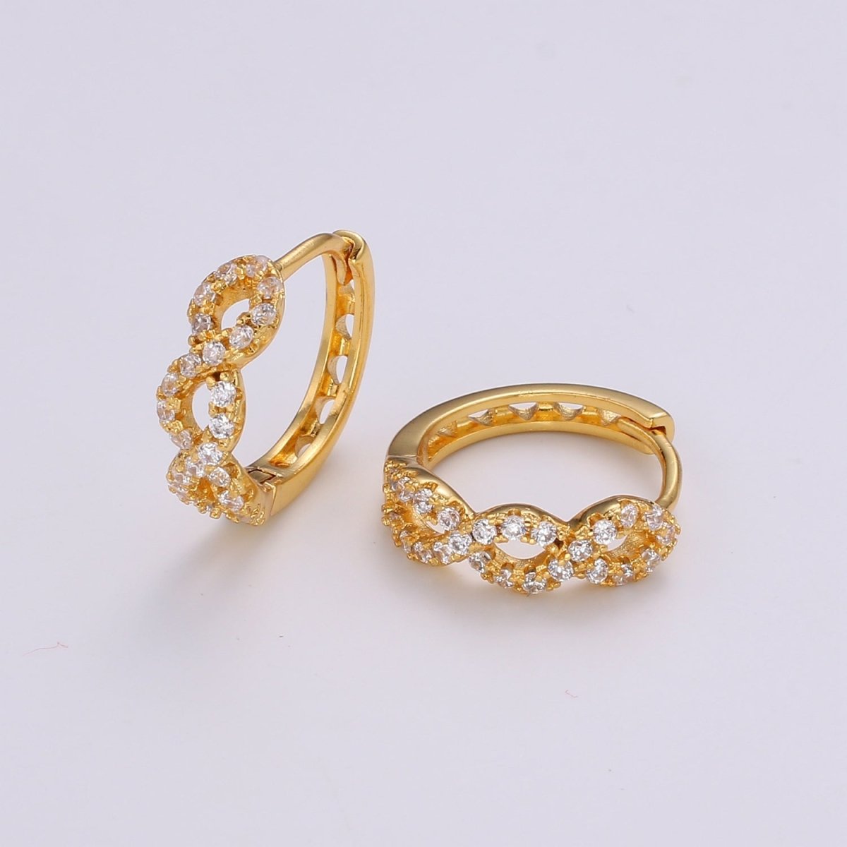 24K Gold Filled CZ Infinity Hoop Earrings, Micro Pave Cartilage Huggie Hoop Earrings, Lever back Earrings, Hypoallergenic Q-504 - DLUXCA