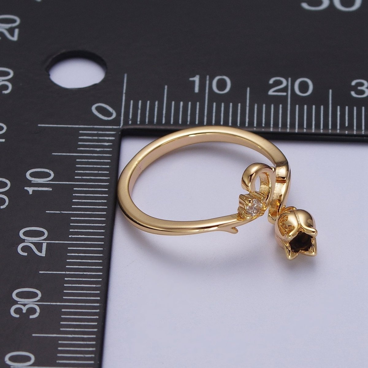 24K Gold Filled CZ Vine Rose Dangle Adjustable Ring | Y-326 - DLUXCA