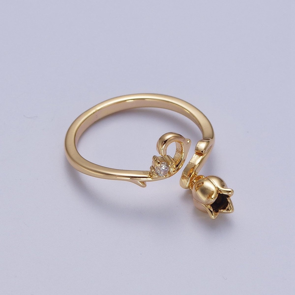 24K Gold Filled CZ Vine Rose Dangle Adjustable Ring | Y-326 - DLUXCA