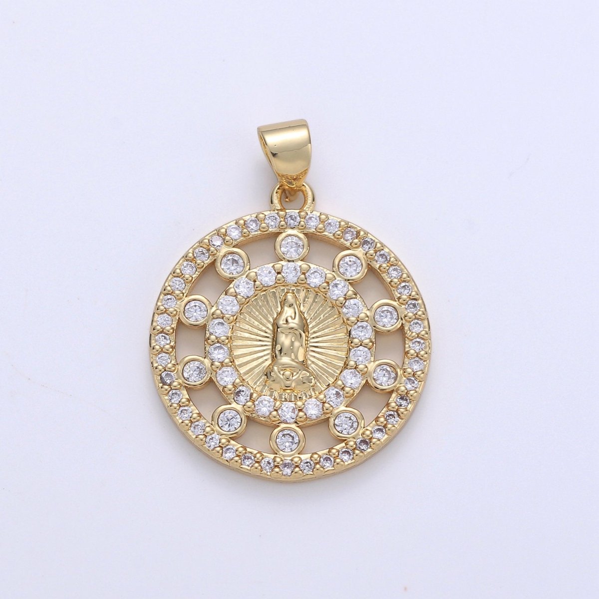 24k Gold Filled CZ Virgin Mary Pendant, Lady Guadalupe Cubic Zirconia Charm, Mother of God Medallion, Rosary Charm for Necklace I-642 - DLUXCA