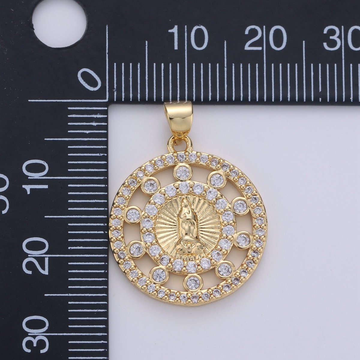 24k Gold Filled CZ Virgin Mary Pendant, Lady Guadalupe Cubic Zirconia Charm, Mother of God Medallion, Rosary Charm for Necklace I-642 - DLUXCA