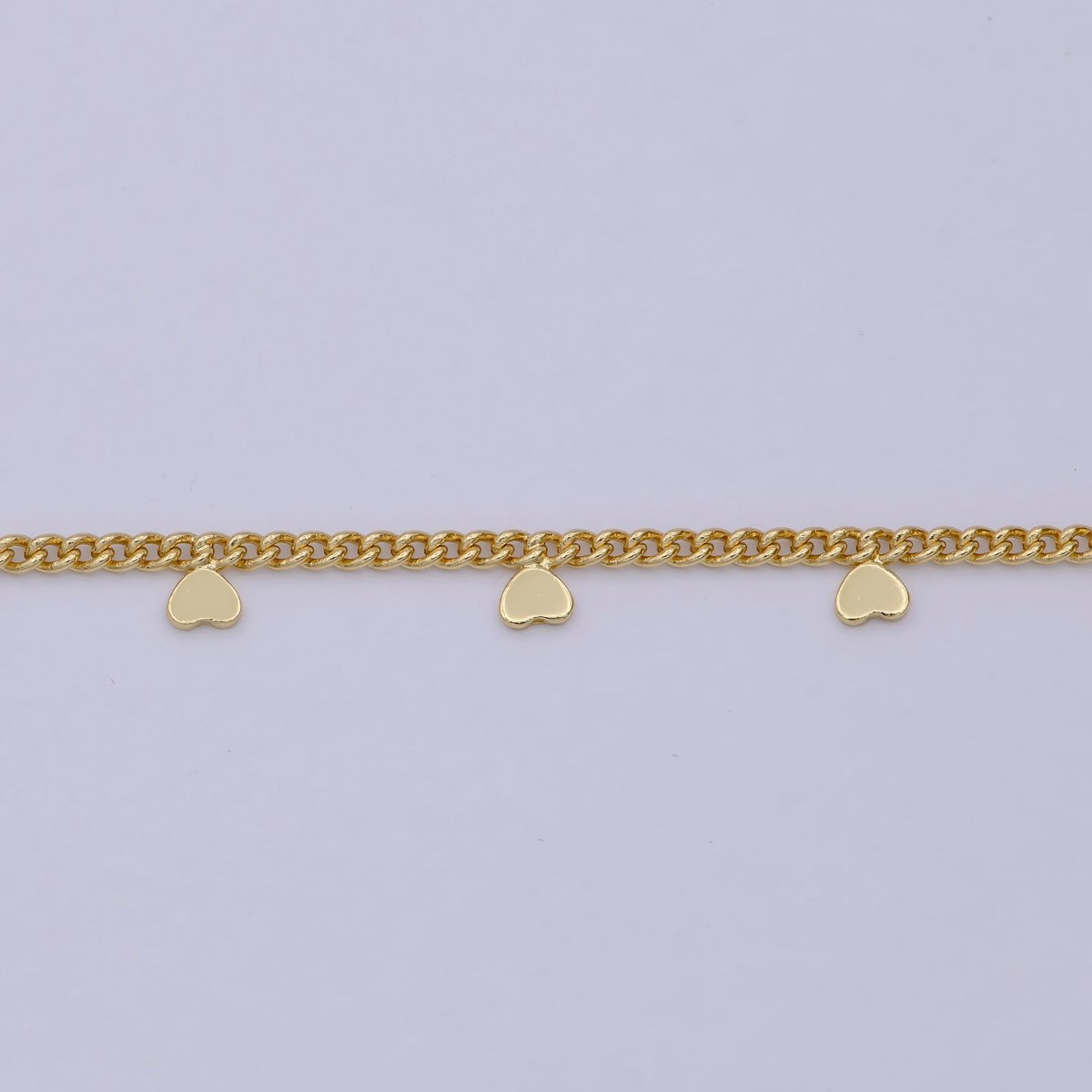 24K Gold Filled Dainty 1.6mm Curb Chain with Hearts Charm, Rhodium Plated Unique Curb by Yard, Unfinished Chain For Jewelry Making | ROLL-645, ROLL-646 Clearance Pricing - DLUXCA