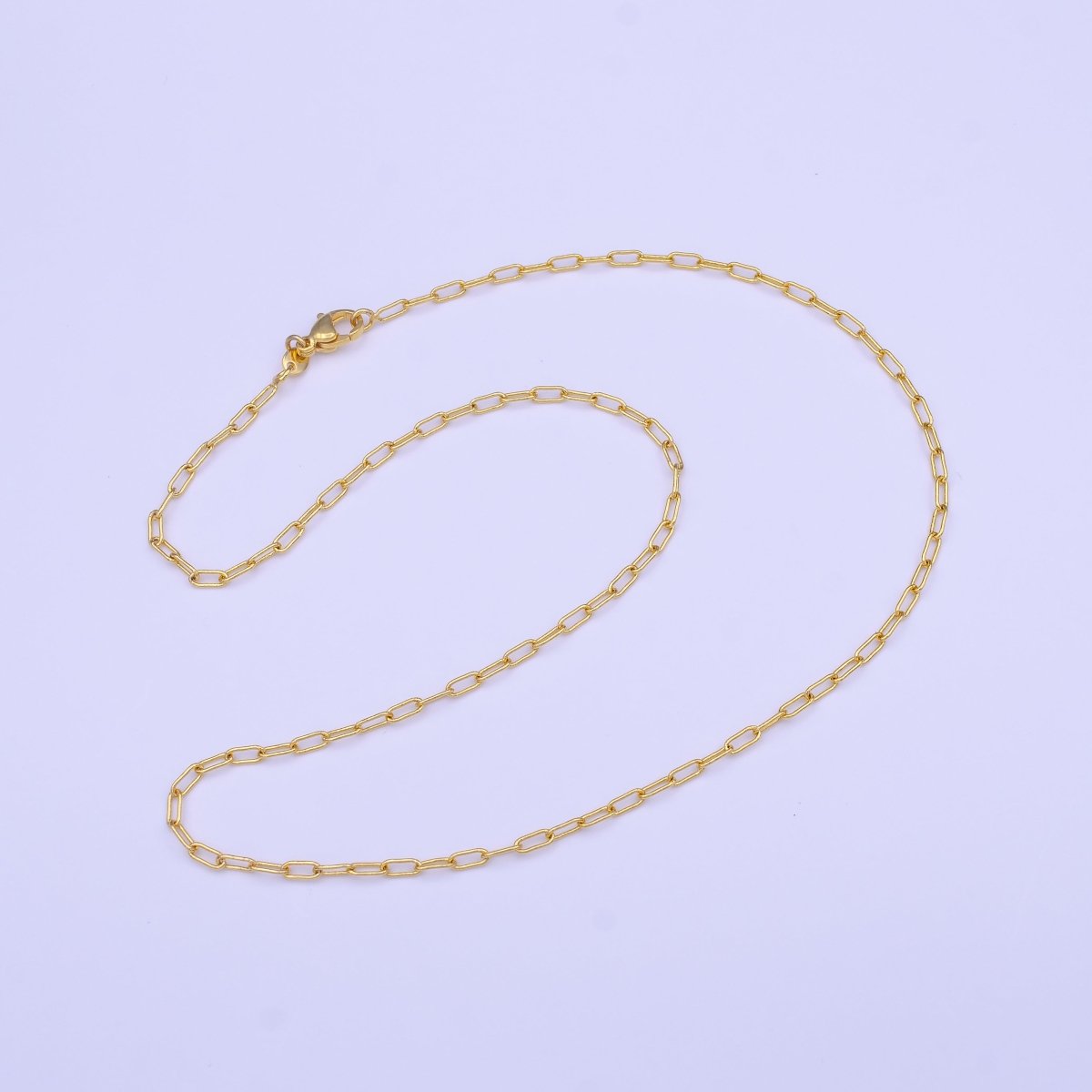 24K Gold Filled Dainty 2mm Width PaperClip 17.7 Inch Chain Necklace | WA-1454 Clearance Pricing - DLUXCA