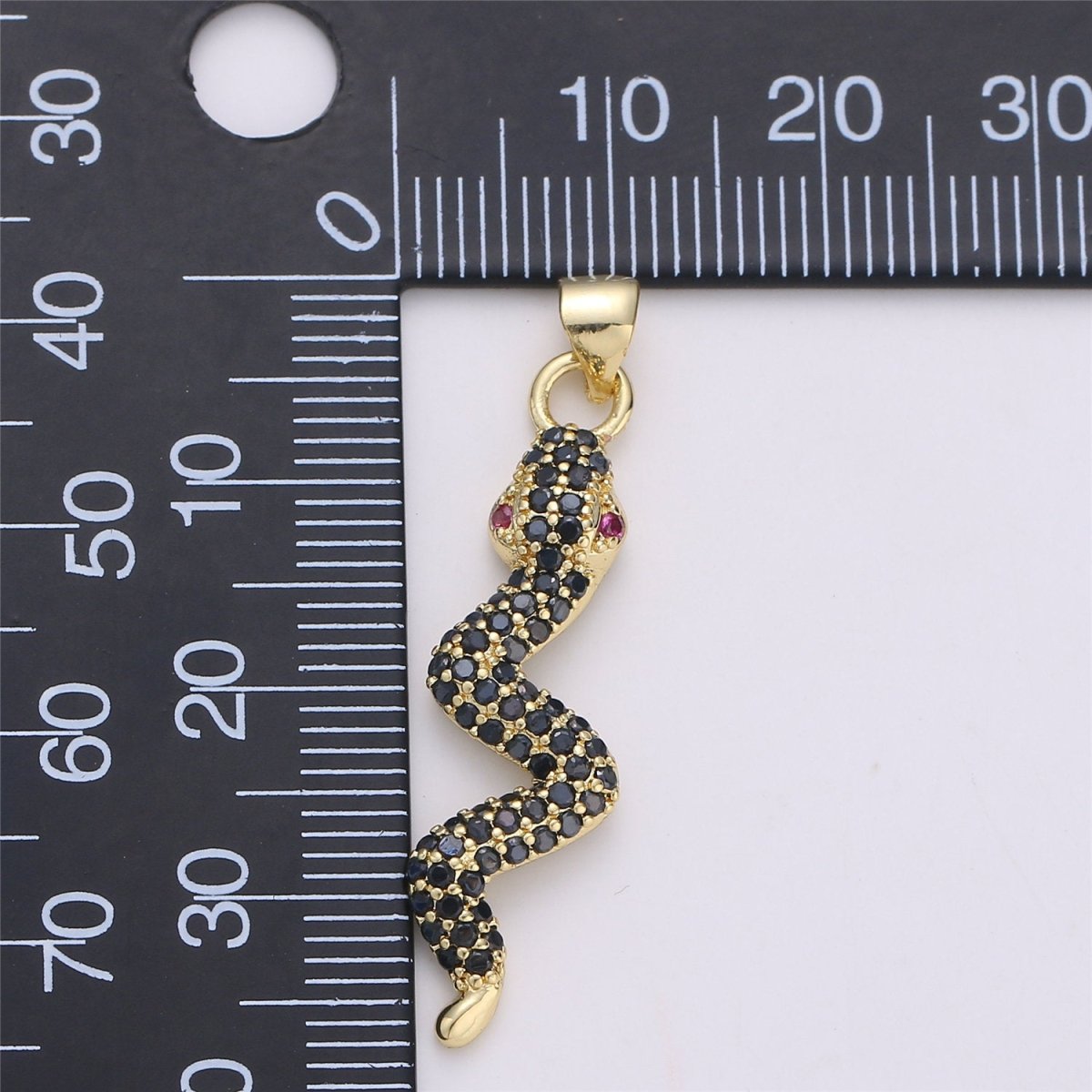 24K Gold Filled Dainty Black Snake Pendant with Micro Pave Pink Cubic Zirconia CZ Stone for Necklace or Bracelet I-573 - DLUXCA
