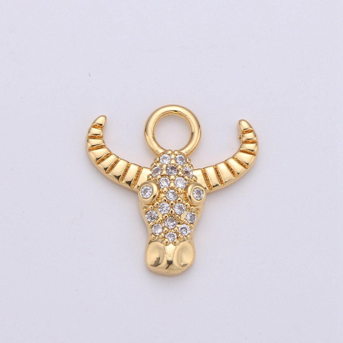 24K Gold Filled Dainty Bull Head Charm with Micro Pave Cubic Zirconia CZ Stone for Cow Animal Necklace or Bracelet Component C-935,C-936 - DLUXCA