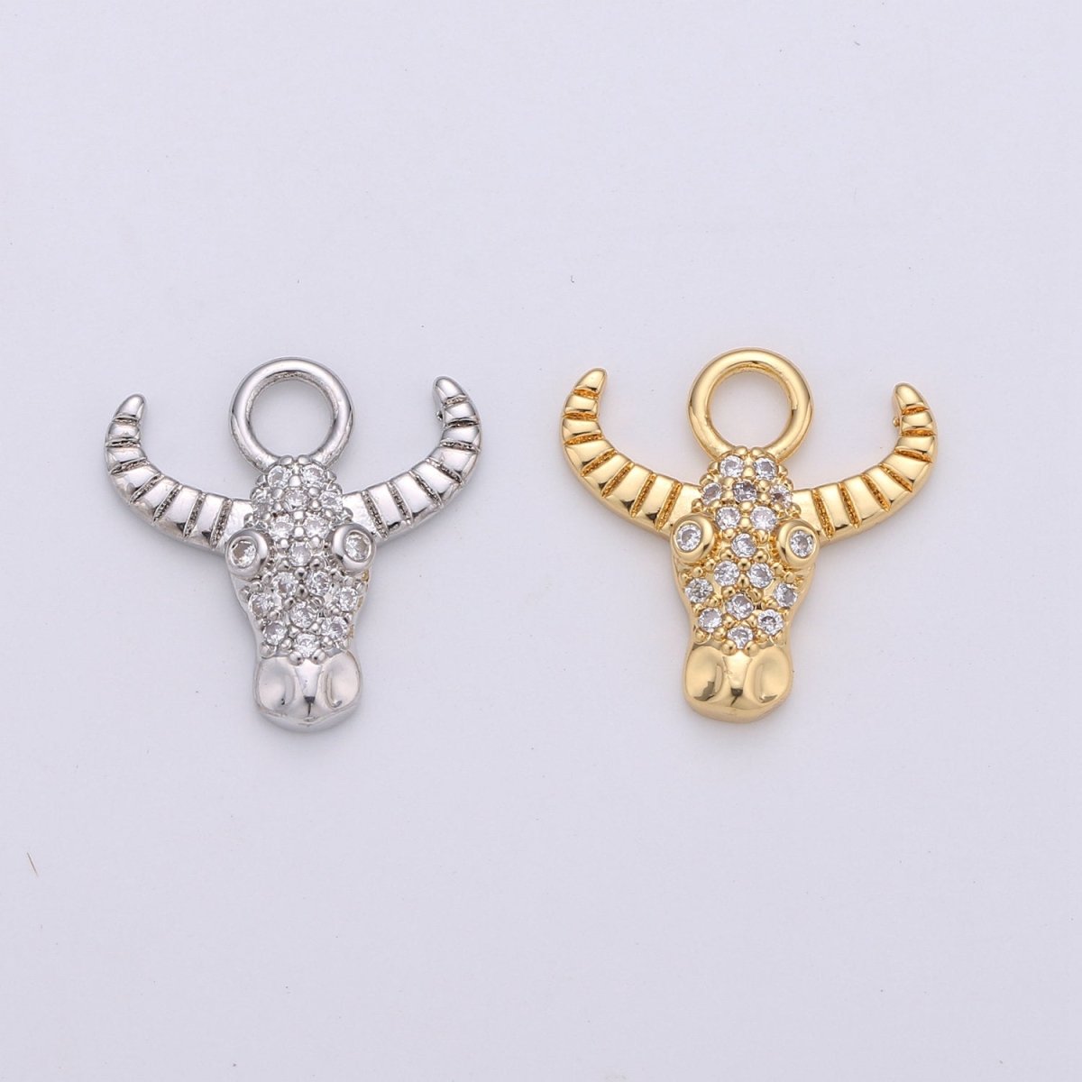 24K Gold Filled Dainty Bull Head Charm with Micro Pave Cubic Zirconia CZ Stone for Cow Animal Necklace or Bracelet Component C-935,C-936 - DLUXCA