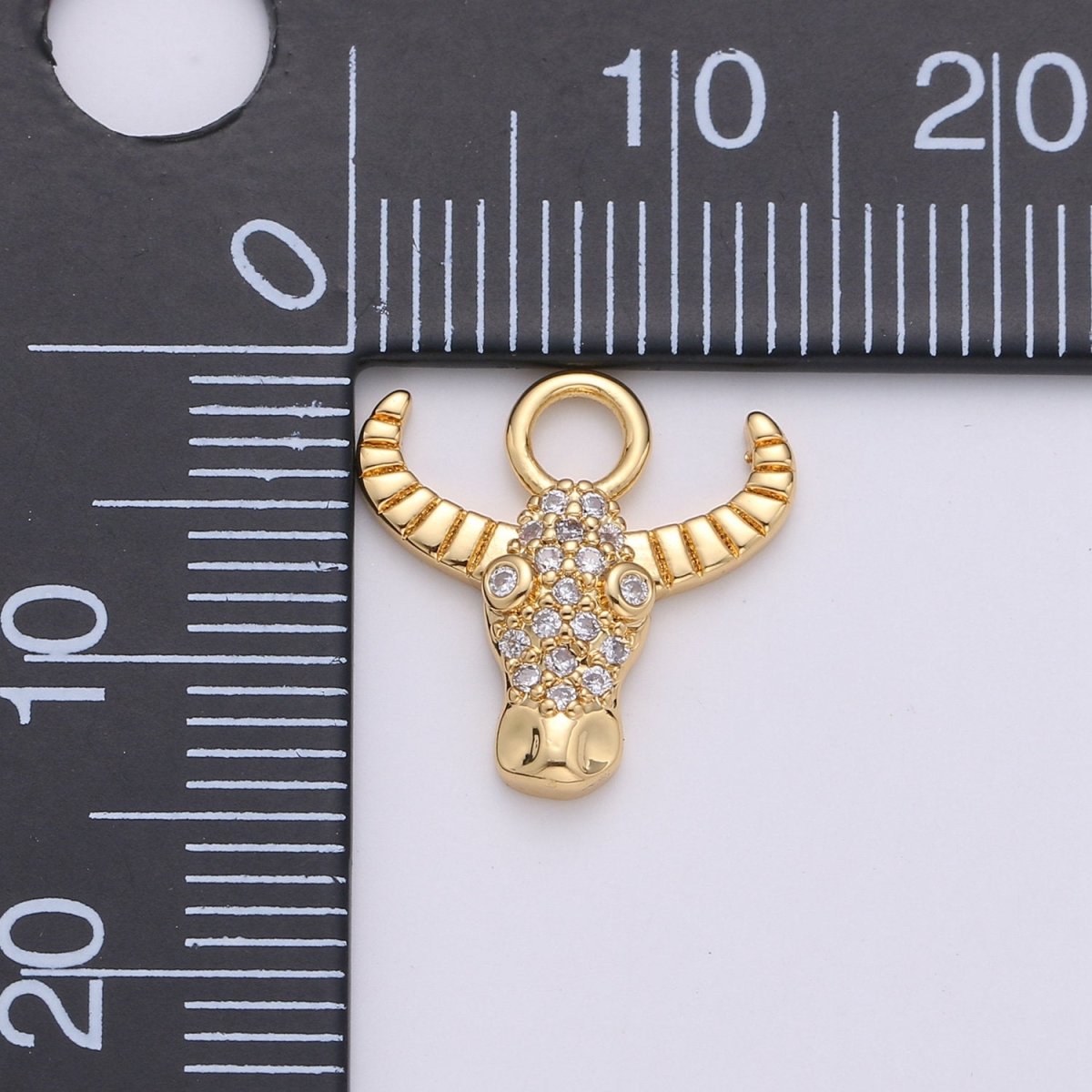 24K Gold Filled Dainty Bull Head Charm with Micro Pave Cubic Zirconia CZ Stone for Cow Animal Necklace or Bracelet Component C-935,C-936 - DLUXCA