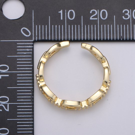 24k Gold Filled Dainty Chain Link Gold Stacking Ring | Gold Cz Ring Open Ring Adjustable Ring for Valentine Gift R-230 - DLUXCA