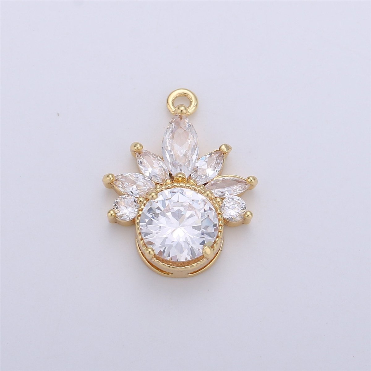 24K Gold Filled Dainty Cubic Zirconia Round Marquise Solitaire Charm | C-685 - DLUXCA