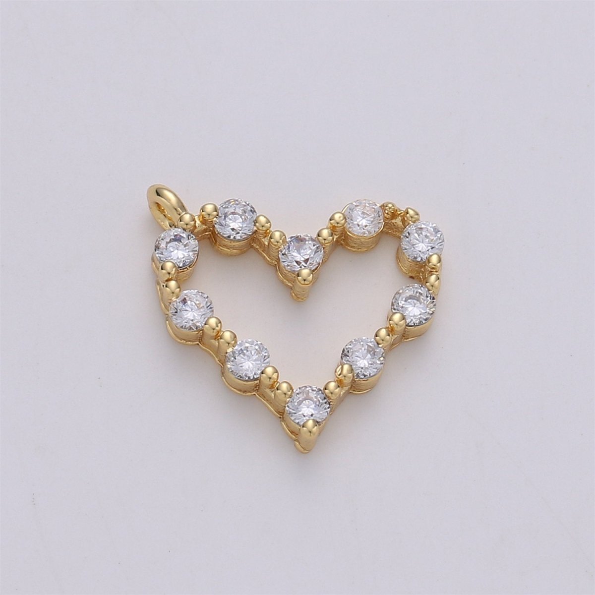24K Gold Filled Dainty Cute Heart Charm with Love Micro Pave Cubic Zirconia CZ Stone for Necklace or Bracelet, C-887 - DLUXCA