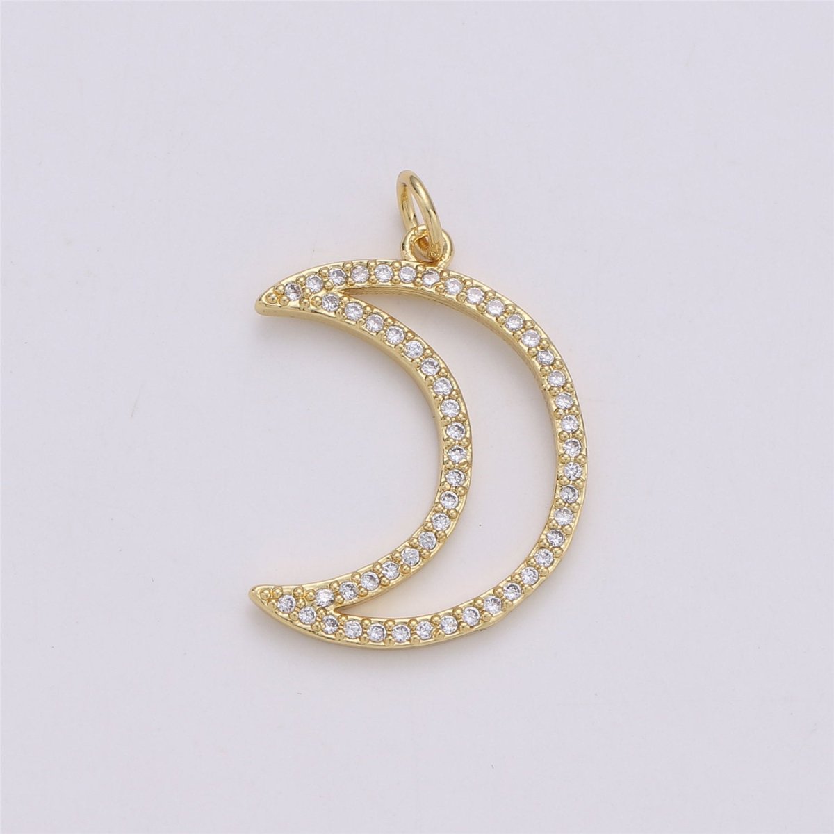 24K Gold Filled Dainty Cute modern Moon Charm with Micro Pave Cubic Zirconia CZ Stone for Celestial Necklace or Bracelet,C-873 - DLUXCA