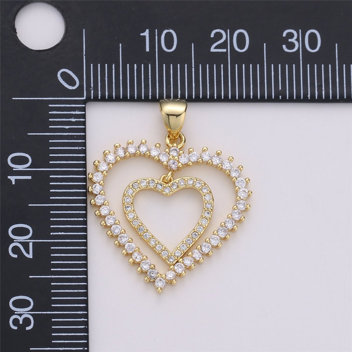 24K Gold Filled Dainty Dangle Twin Heart Pendant with Micro Pave Cubic Zirconia CZ Stone for Family Lover Necklace or Bracelet I-594 - DLUXCA
