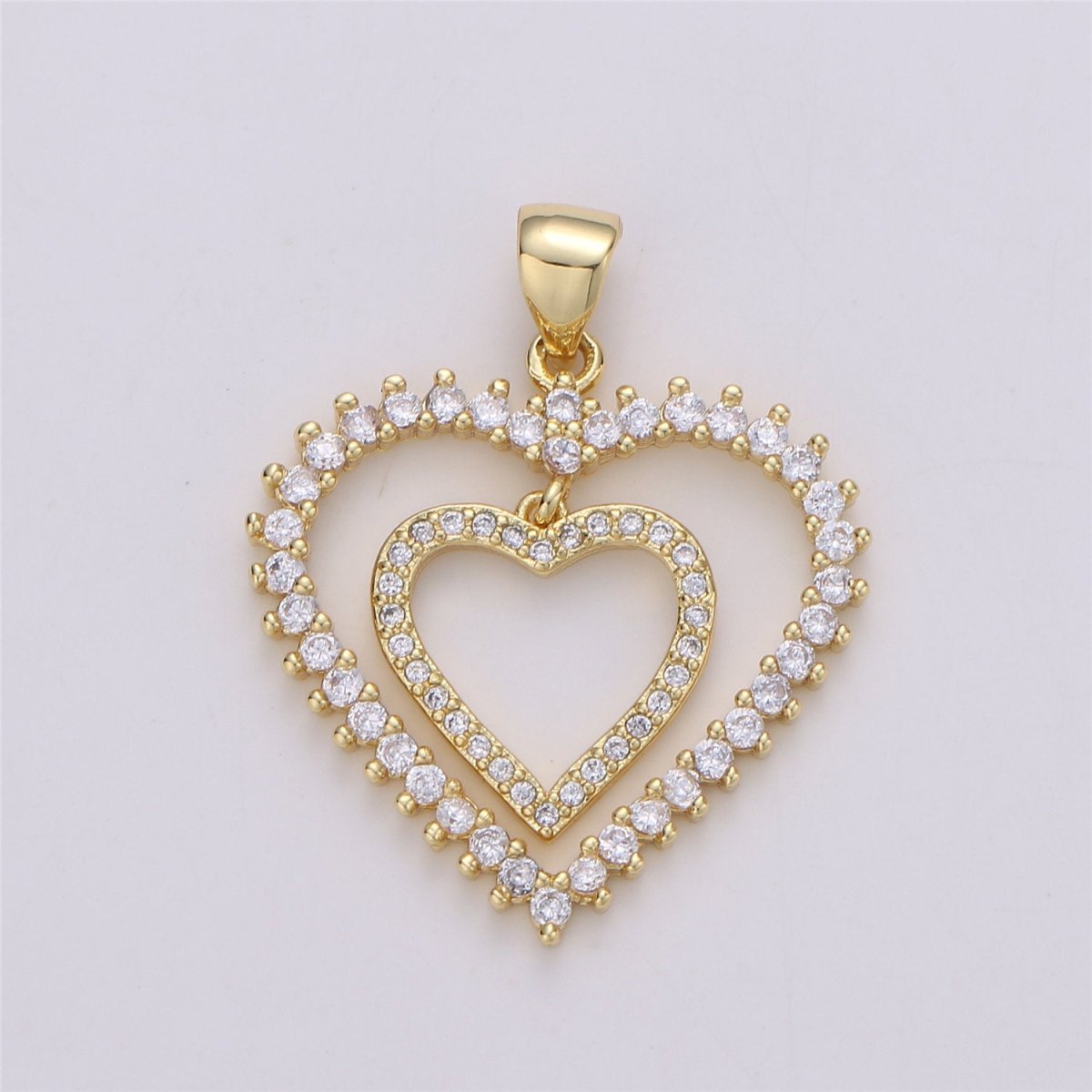 24K Gold Filled Dainty Dangle Twin Heart Pendant with Micro Pave Cubic Zirconia CZ Stone for Family Lover Necklace or Bracelet I-594 - DLUXCA