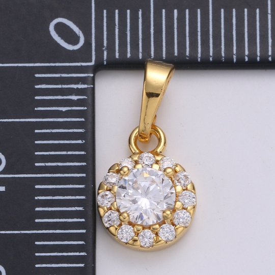 24K Gold Filled Dainty Delicate Round Shape Cubic Zirconia Necklace Pendant Bracelet Earring Charm for Jewelry Making 17mmx9mm, J-222 - DLUXCA