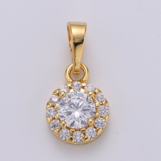 24K Gold Filled Dainty Delicate Round Shape Cubic Zirconia Necklace Pendant Bracelet Earring Charm for Jewelry Making 17mmx9mm, J-222 - DLUXCA
