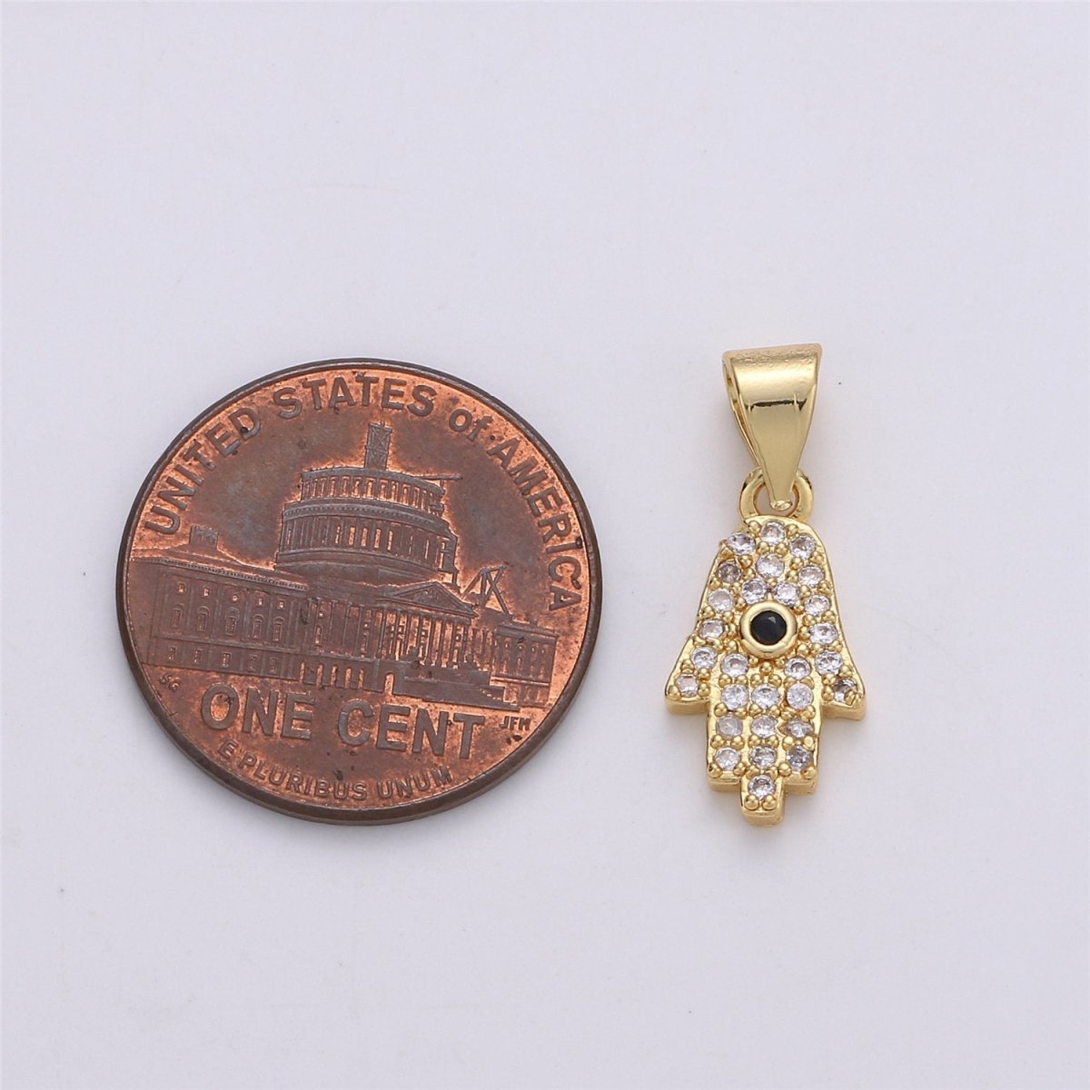 24K Gold Filled Dainty Evil Eye Pendant Hamsa Hand with Micro Pave Cubic Zirconia CZ Stone for Spiritual Talisman Necklace or Bracelet I-587 - DLUXCA