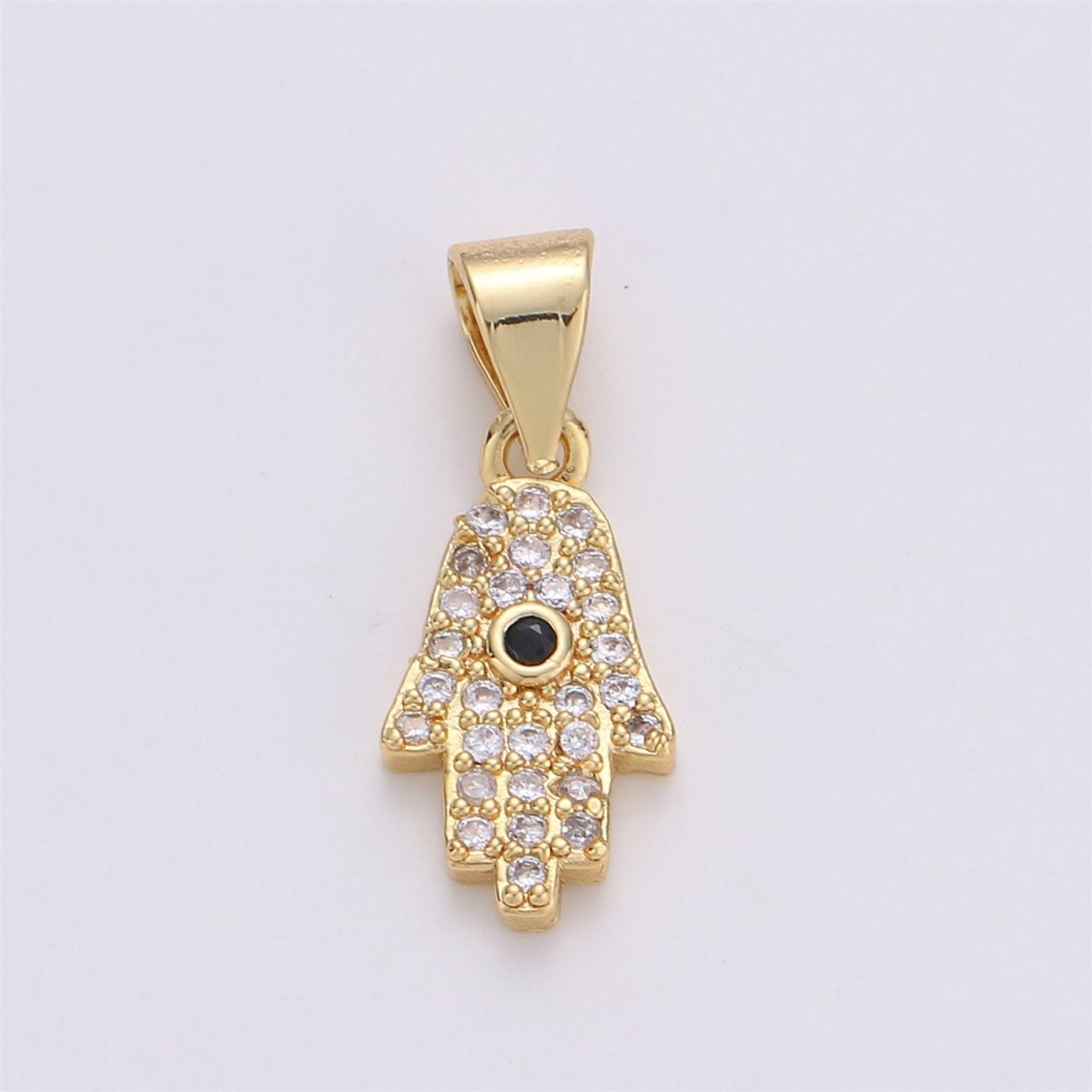 24K Gold Filled Dainty Evil Eye Pendant Hamsa Hand with Micro Pave Cubic Zirconia CZ Stone for Spiritual Talisman Necklace or Bracelet I-587 - DLUXCA