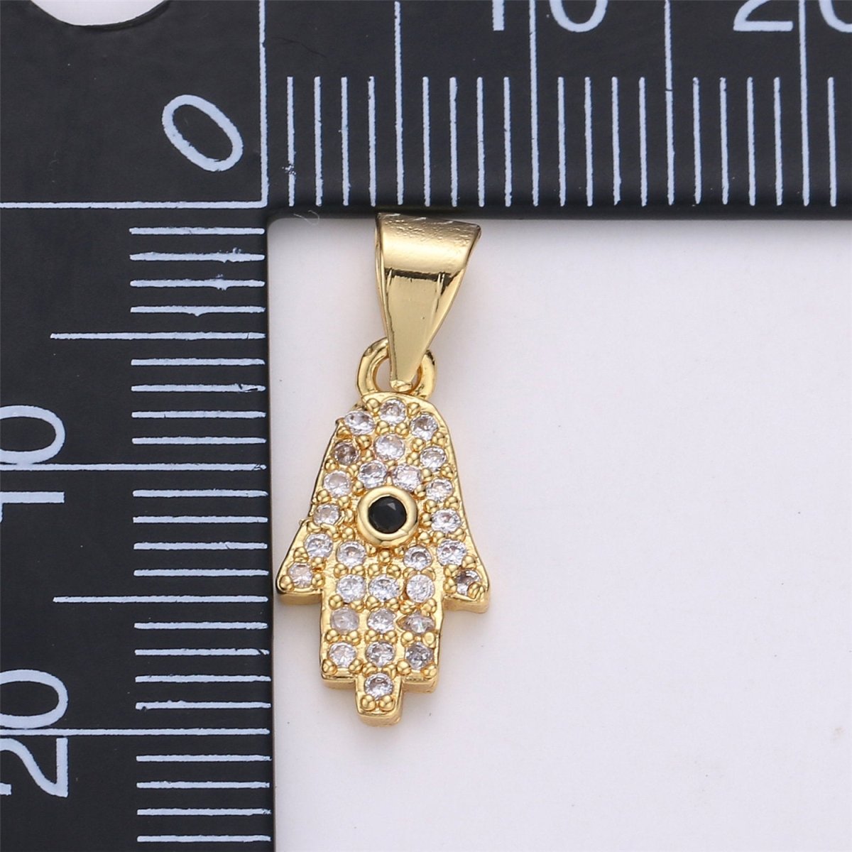 24K Gold Filled Dainty Evil Eye Pendant Hamsa Hand with Micro Pave Cubic Zirconia CZ Stone for Spiritual Talisman Necklace or Bracelet I-587 - DLUXCA