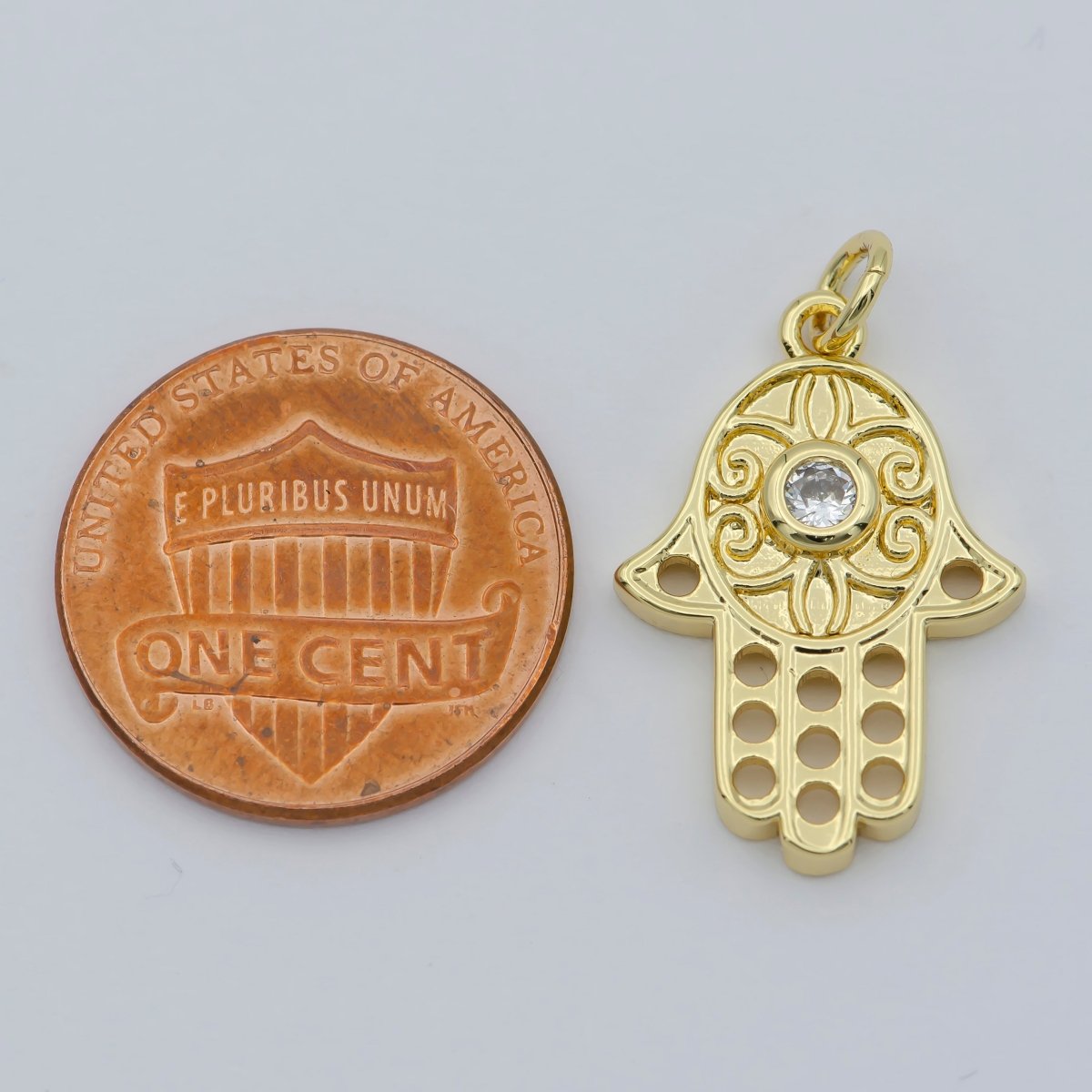 24K Gold Filled Dainty Hamsa Charm,Small Hamsa Heand Pendant,Simple Hamsa Jewelry, Hand of Fatima, Hand of Fatima Pendant, Evil Eye Charm M-365 - DLUXCA