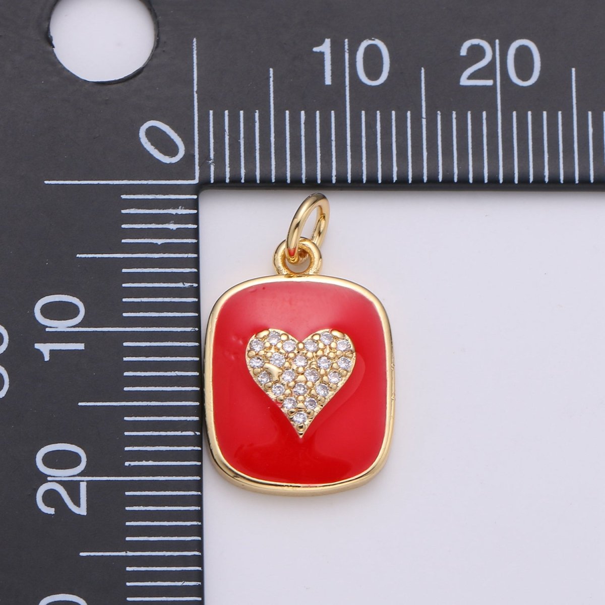 24K Gold Filled Dainty Heart Enamel Charm in Black, White, Red or Pink with Micro Pave Cubic Zirconia CZ Stone for Necklace or Bracelet |OLD- C-866, C-867 - DLUXCA