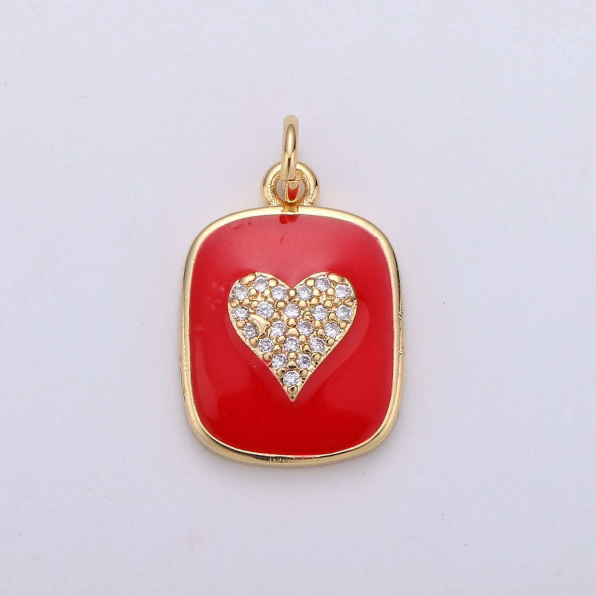 24K Gold Filled Dainty Heart Enamel Charm in Black, White, Red or Pink with Micro Pave Cubic Zirconia CZ Stone for Necklace or Bracelet |OLD- C-866, C-867 - DLUXCA