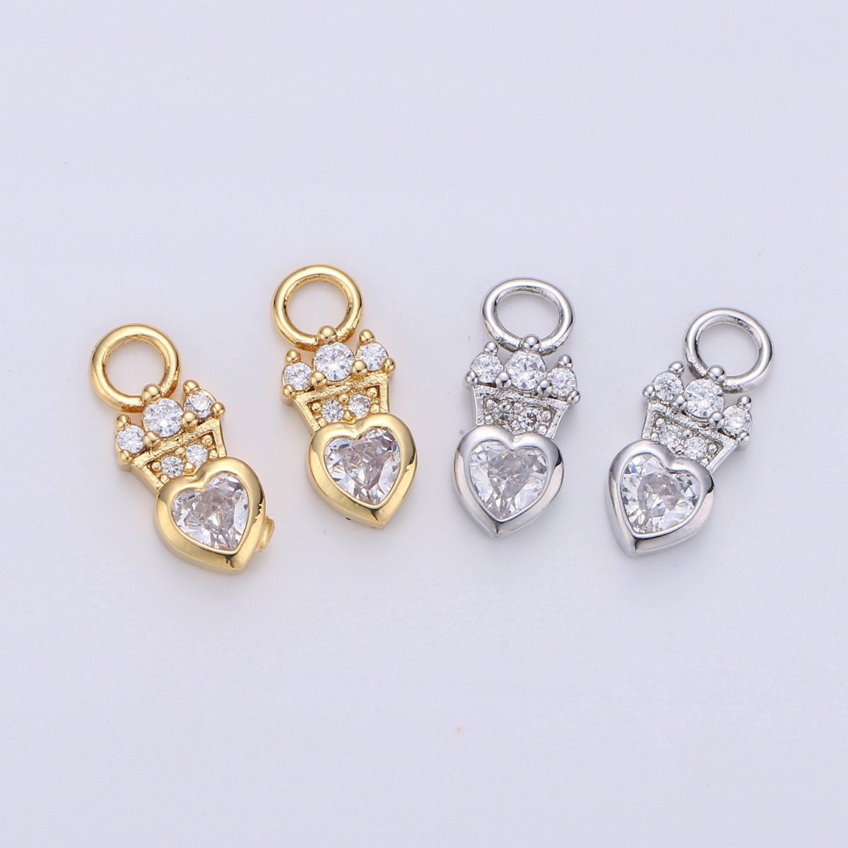 24K Gold Filled Dainty Heart Love Charm with Micro Pave Cubic Zirconia CZ Stone for Crown Necklace or Bracelet Component C-933 C-934 - DLUXCA