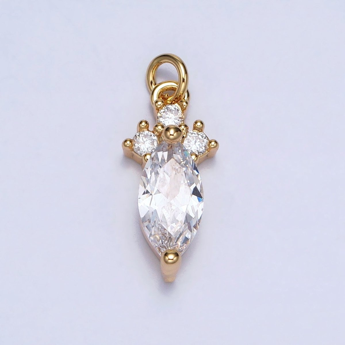 24K Gold Filled Dainty Marquise Triple Clear CZ Add-On Charm in Gold & Silver | AC611 AC612 - DLUXCA