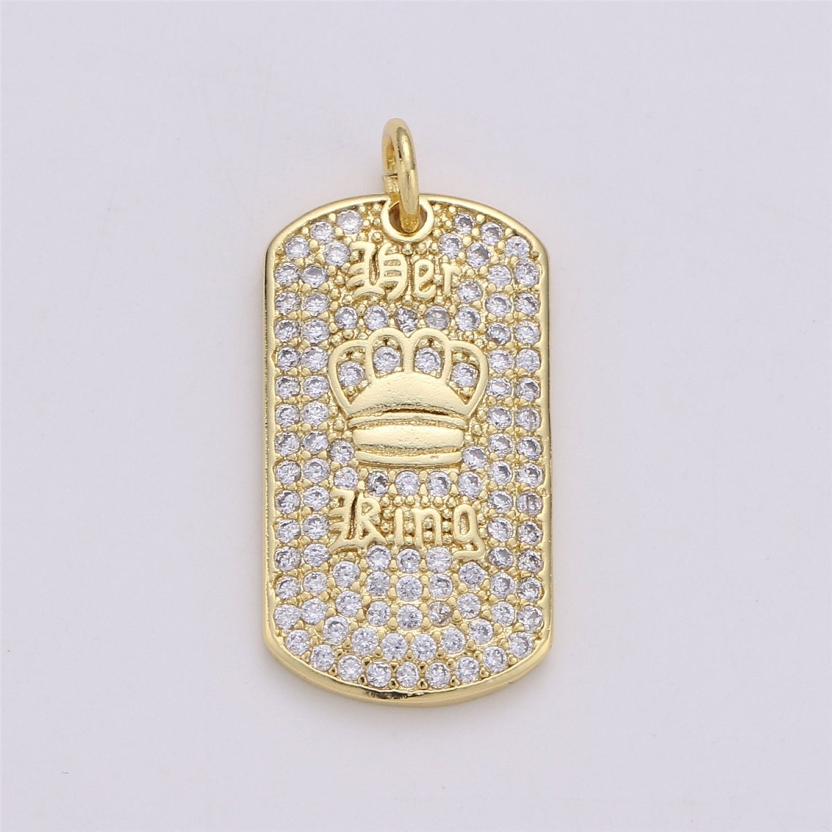 24K Gold Filled Dainty Military Tag Pendant King Crown Charm Micro Pave Tag Charm Cubic Zirconia CZ Stone for Necklace or Bracelet C-865 - DLUXCA