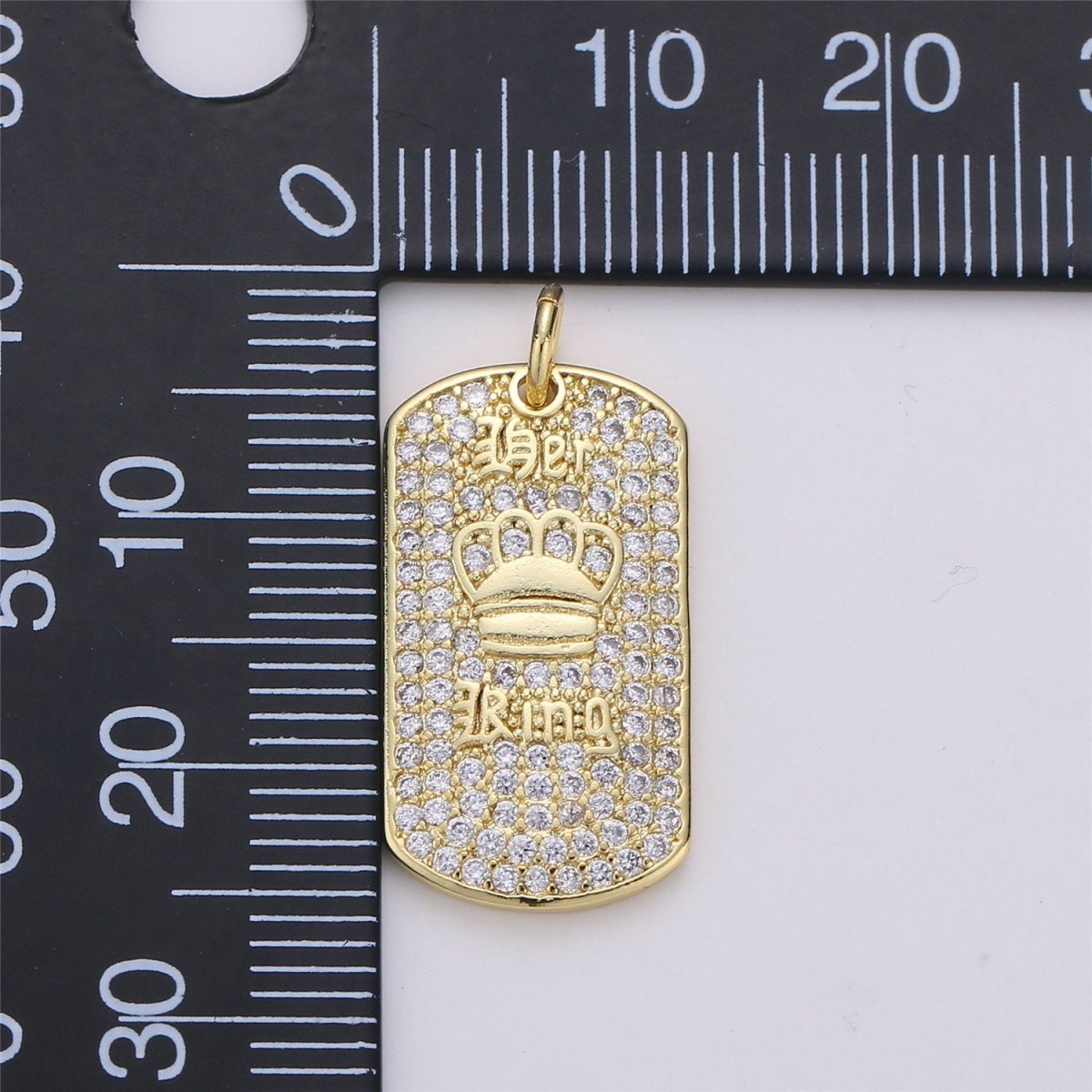 24K Gold Filled Dainty Military Tag Pendant King Crown Charm Micro Pave Tag Charm Cubic Zirconia CZ Stone for Necklace or Bracelet C-865 - DLUXCA