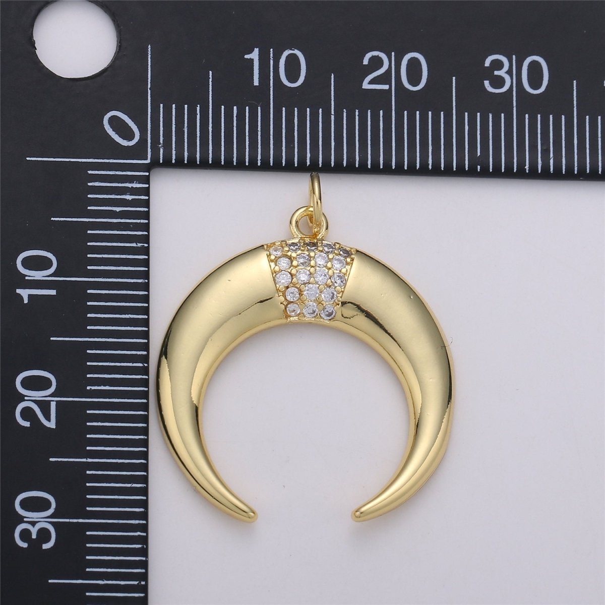 24K Gold Filled Dainty Moon Charm with Micro Pave Cubic Zirconia CZ Stone for Horn Necklace or Bracelet, C-871 - DLUXCA