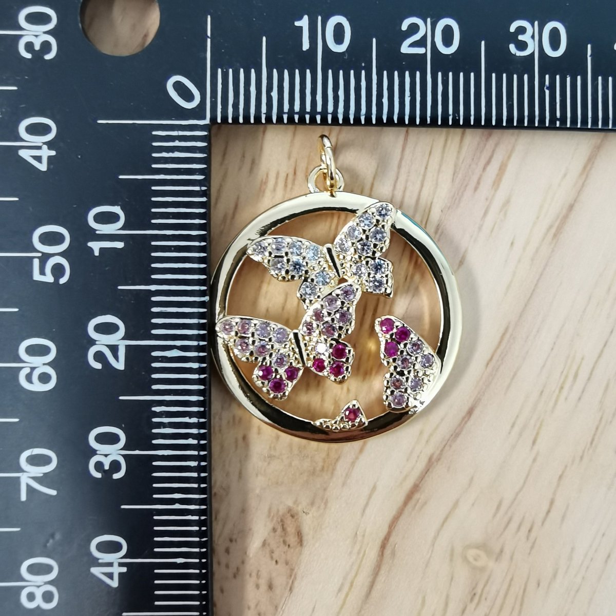 24K Gold Filled Dainty Pink Butterfly Micro Pave CZ Charms, Multi color Cubic Zirconia Charm Bracelet Earring Necklace for Jewelry Making D-496 - DLUXCA