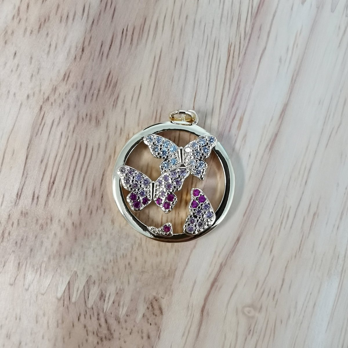 24K Gold Filled Dainty Pink Butterfly Micro Pave CZ Charms, Multi color Cubic Zirconia Charm Bracelet Earring Necklace for Jewelry Making D-496 - DLUXCA