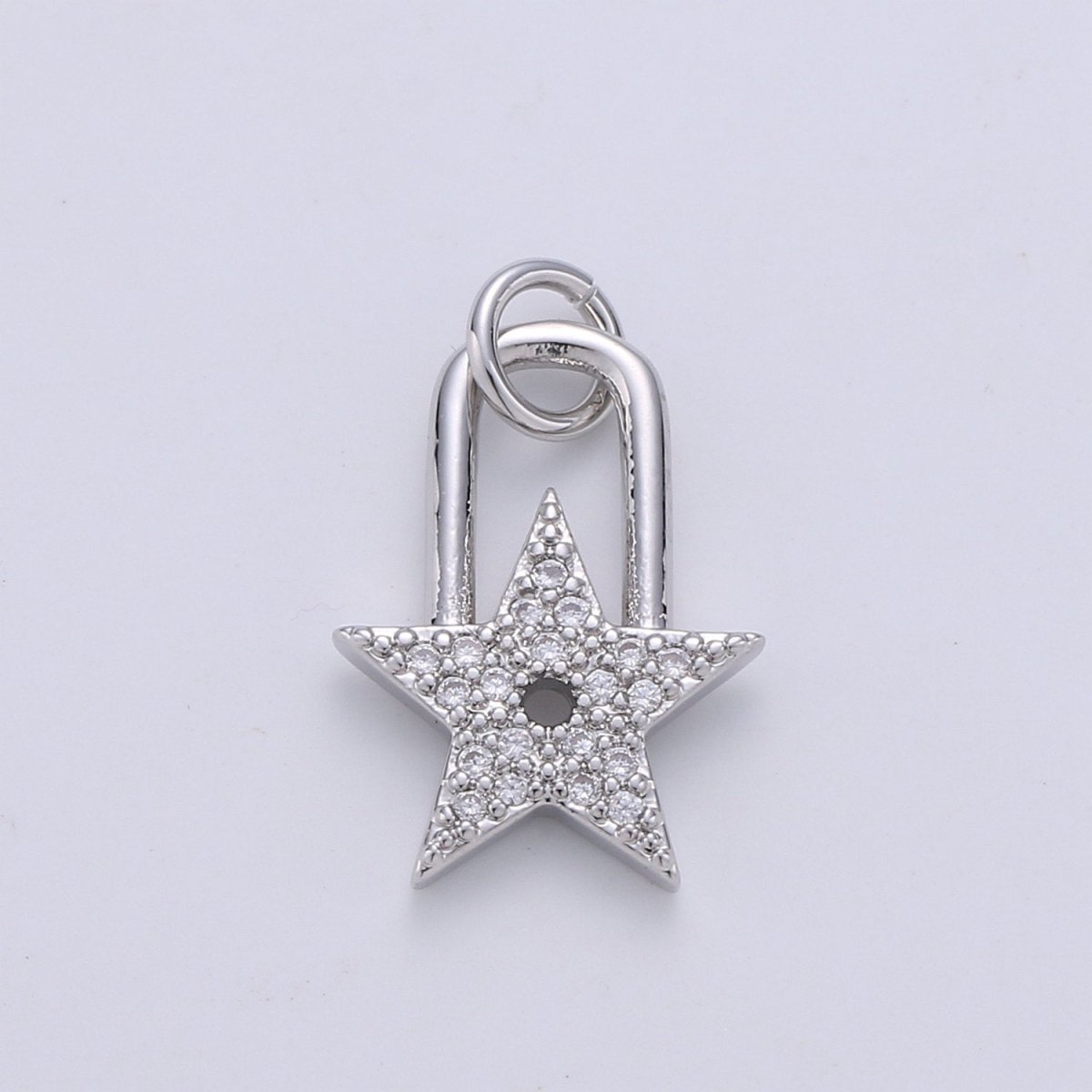 24K Gold Filled Dainty Star Padlock Charm with Micro Pave Cubic Zirconia CZ Stone for Celestial Lock Necklace or Bracelet D-001 - DLUXCA