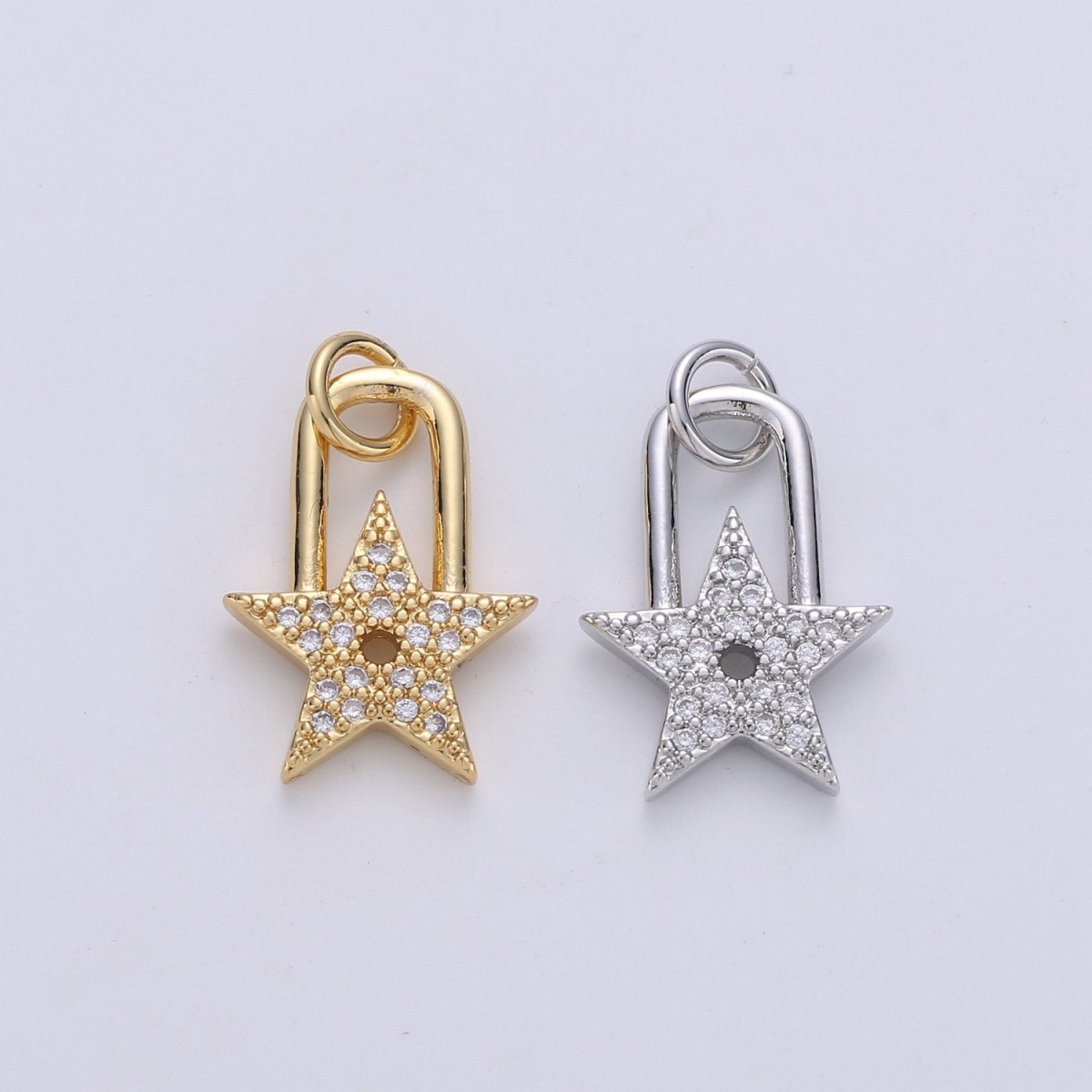 24K Gold Filled Dainty Star Padlock Charm with Micro Pave Cubic Zirconia CZ Stone for Celestial Lock Necklace or Bracelet D-001 - DLUXCA