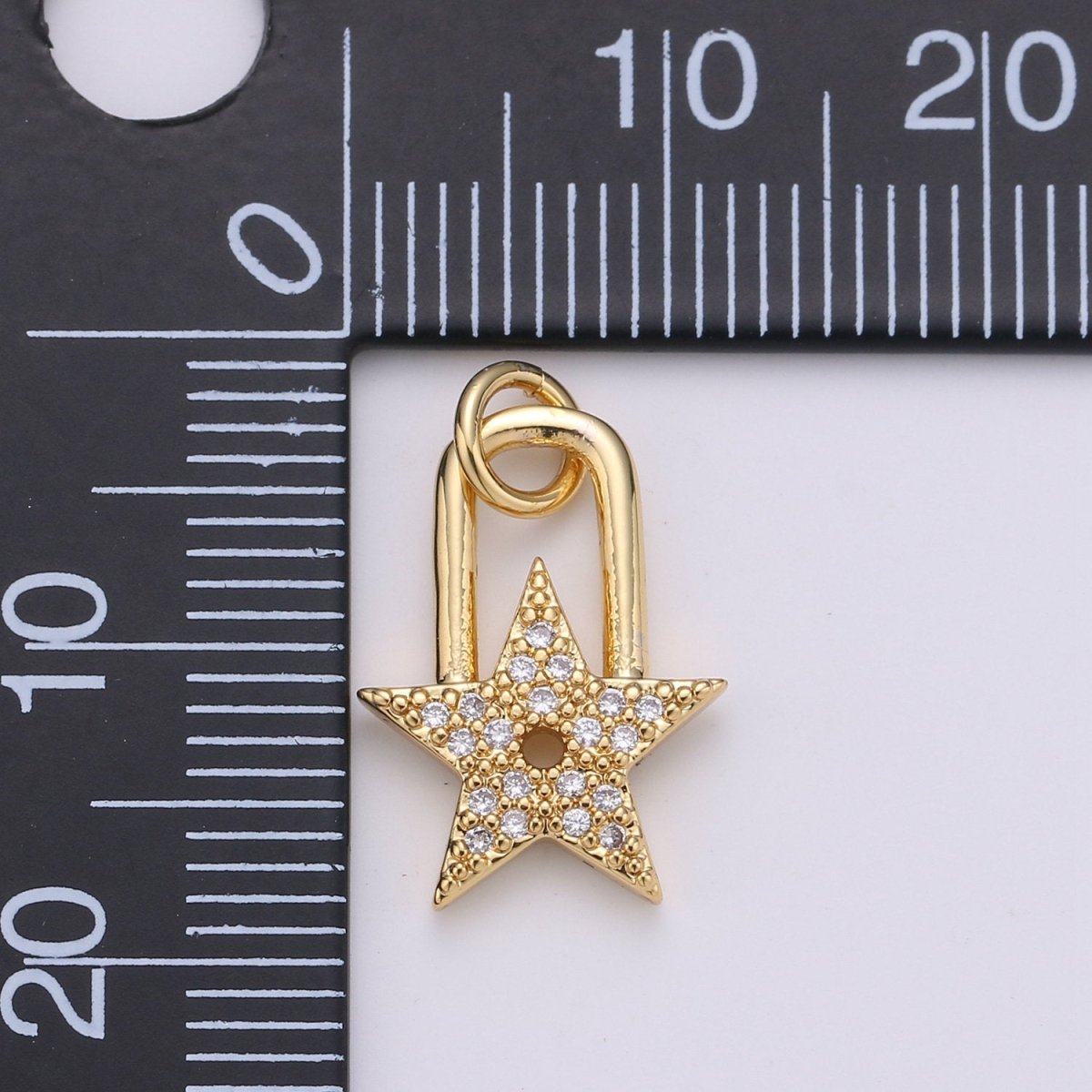 24K Gold Filled Dainty Star Padlock Charm with Micro Pave Cubic Zirconia CZ Stone for Celestial Lock Necklace or Bracelet D-001 - DLUXCA