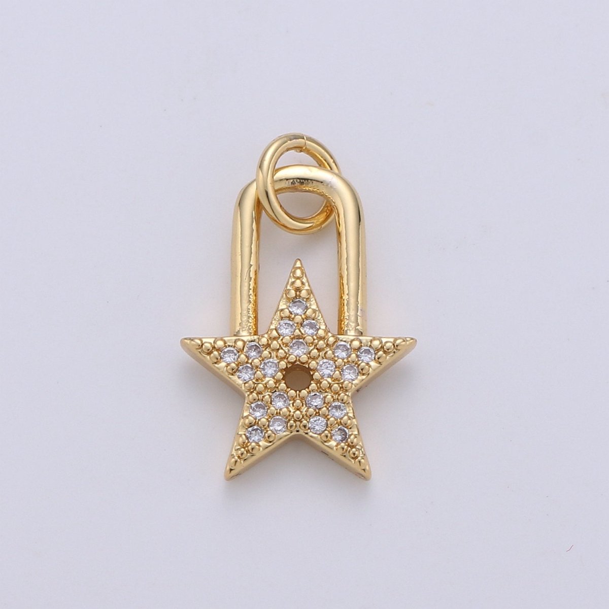 24K Gold Filled Dainty Star Padlock Charm with Micro Pave Cubic Zirconia CZ Stone for Celestial Lock Necklace or Bracelet D-001 - DLUXCA