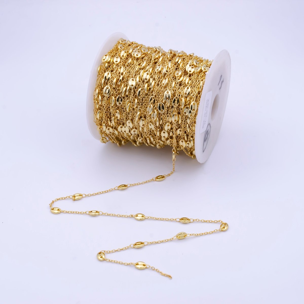 24K Gold Filled Dainty Station Mariner Chain by Yard, Bulk Wholesale Gold Mariner Chain for Jewelry Making | ROLL-797 Clearance Pricing - DLUXCA