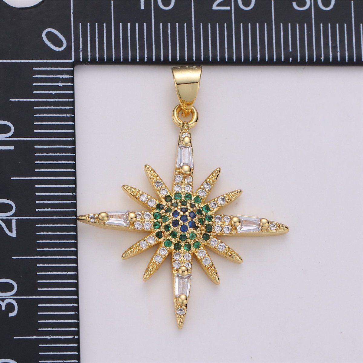 24K Gold Filled Dainty Sunburst Shining Star with Micro Pave Multi Color Cubic Zirconia CZ Stone for Necklace or Earrings I-572 - DLUXCA