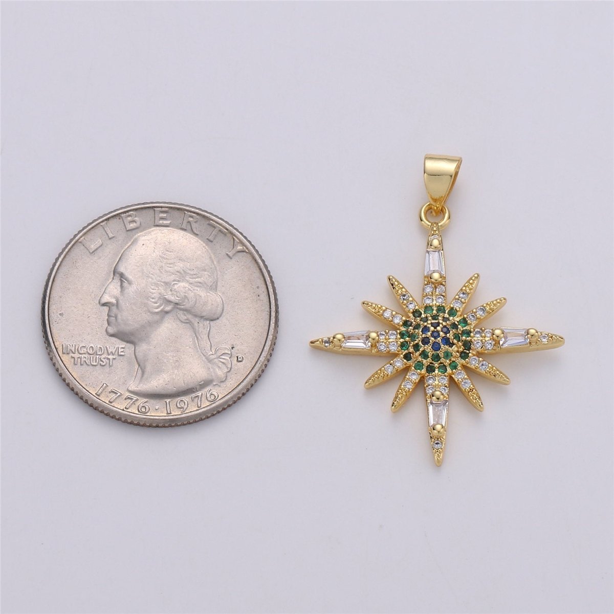 24K Gold Filled Dainty Sunburst Shining Star with Micro Pave Multi Color Cubic Zirconia CZ Stone for Necklace or Earrings I-572 - DLUXCA
