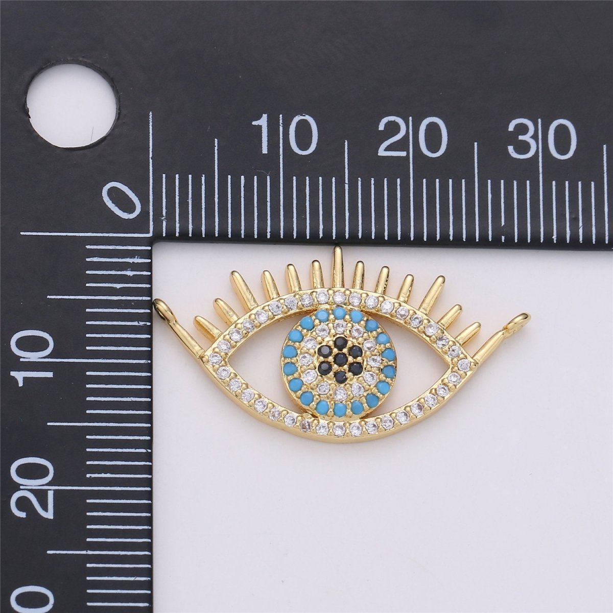 24K Gold Filled Dainty Turquoise Evil Eye Connector with Micro Pave Cubic Zirconia CZ Stone for Amulet Necklace or Bracelet F-352 - DLUXCA