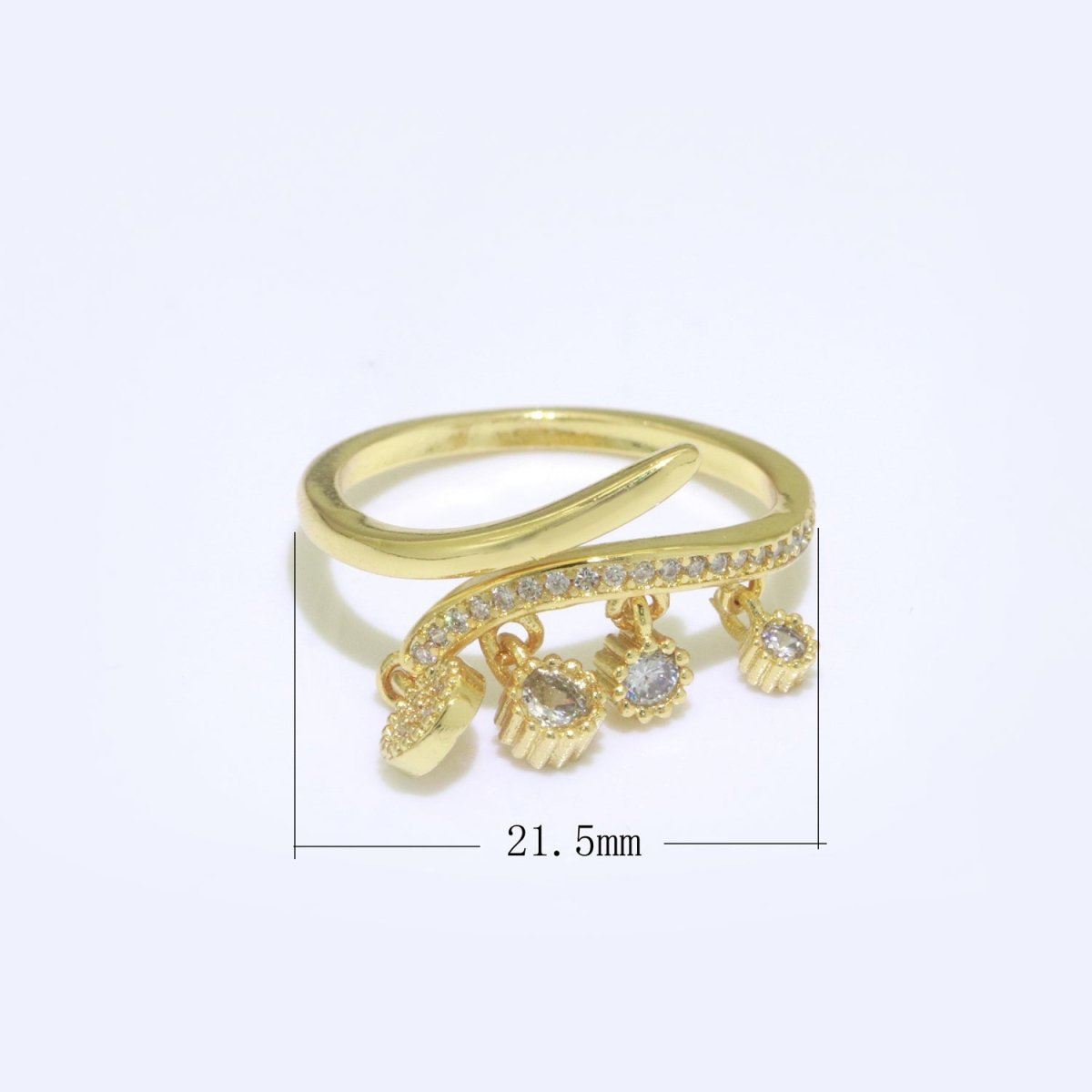24k Gold Filled Dangling Charm Ring - Sun Burst Ring - Open Adjustable Ring - Gold Dangle Charm Ring S-130 - DLUXCA