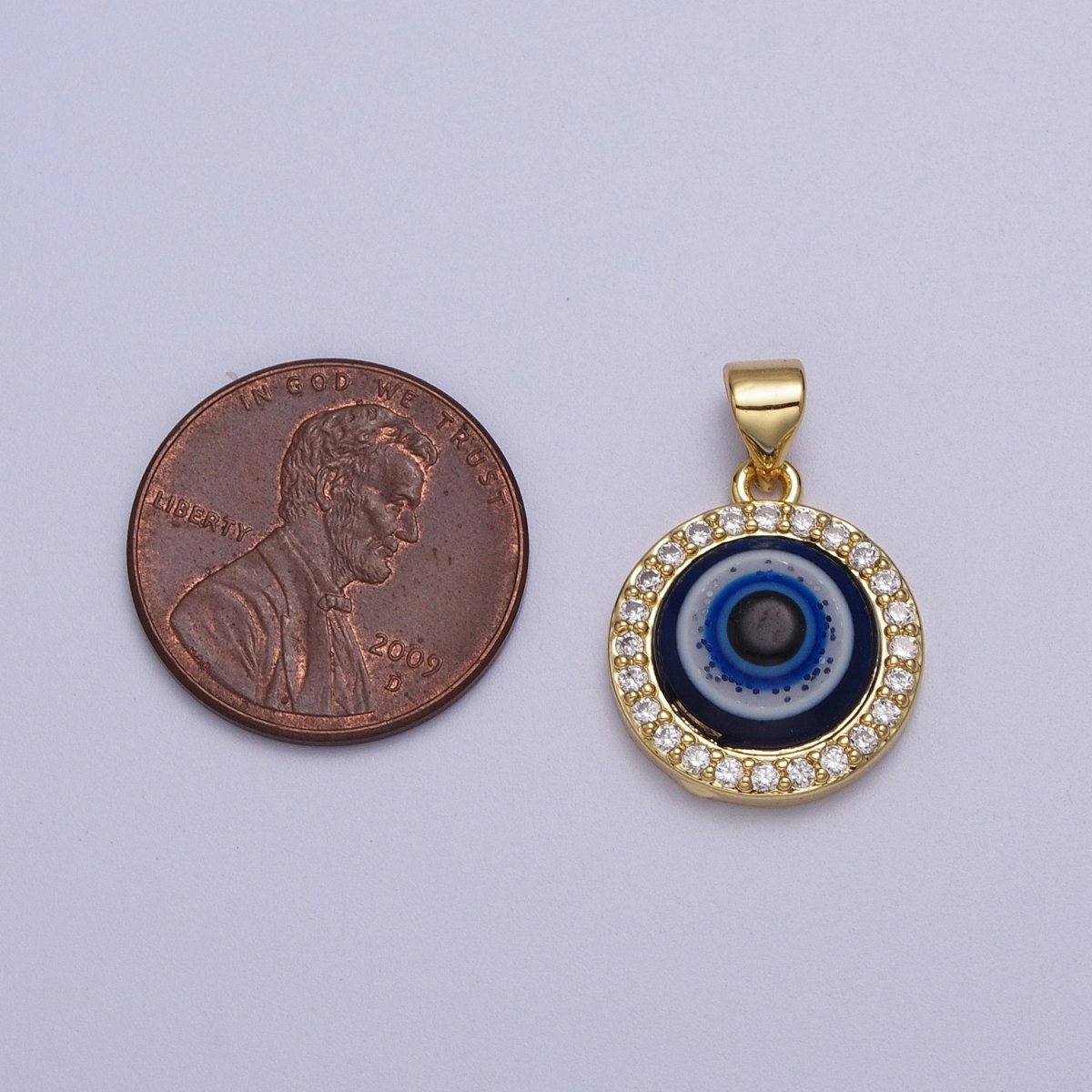 24K Gold Filled Dark Evil Eye Protection Micro Paved CZ Round Amulet Pendant H-279 - DLUXCA