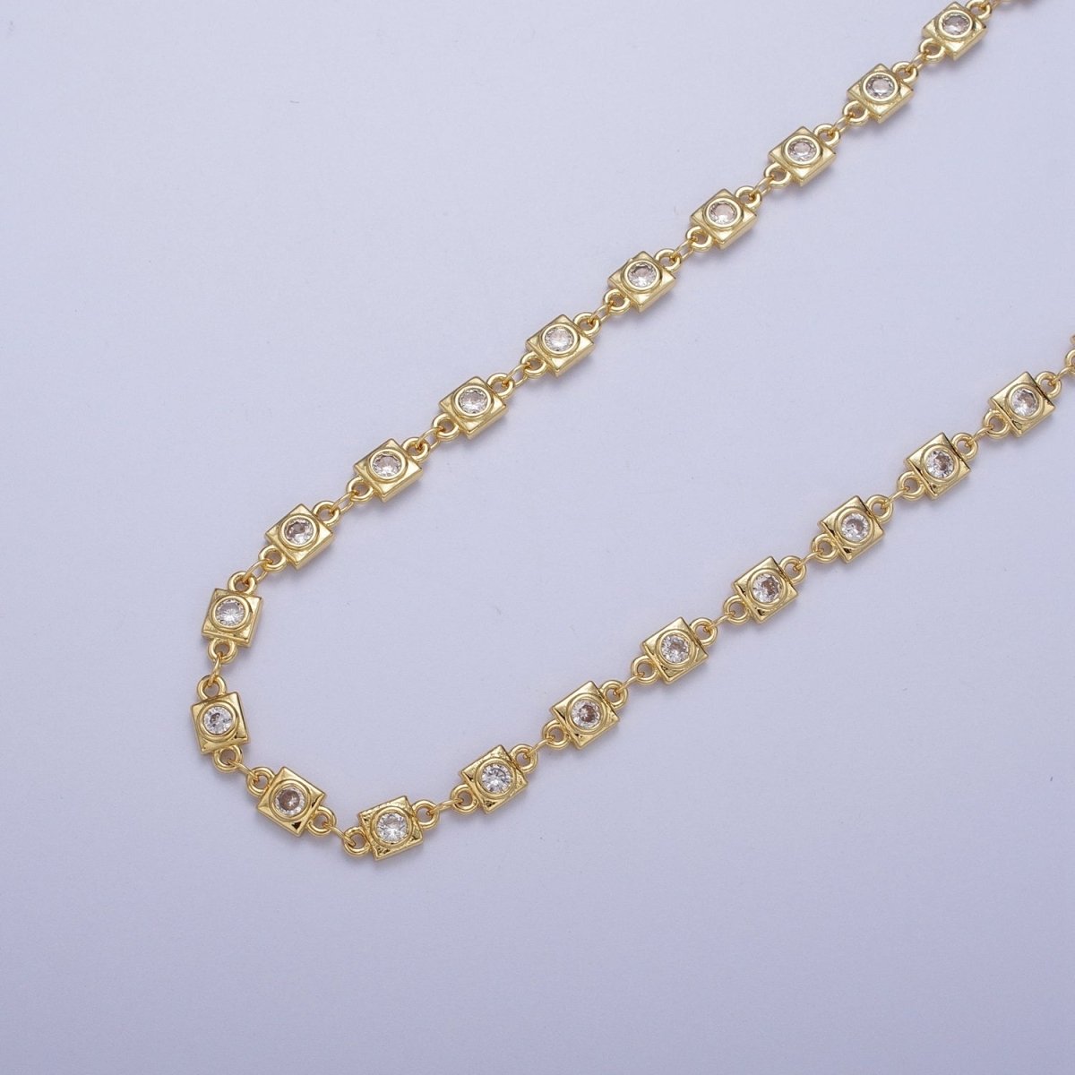 24K Gold Filled Designed CZ Square Unfinished Chain in Gold & Silver | ROLL-873 ROLL-874 Clearance Pricing - DLUXCA