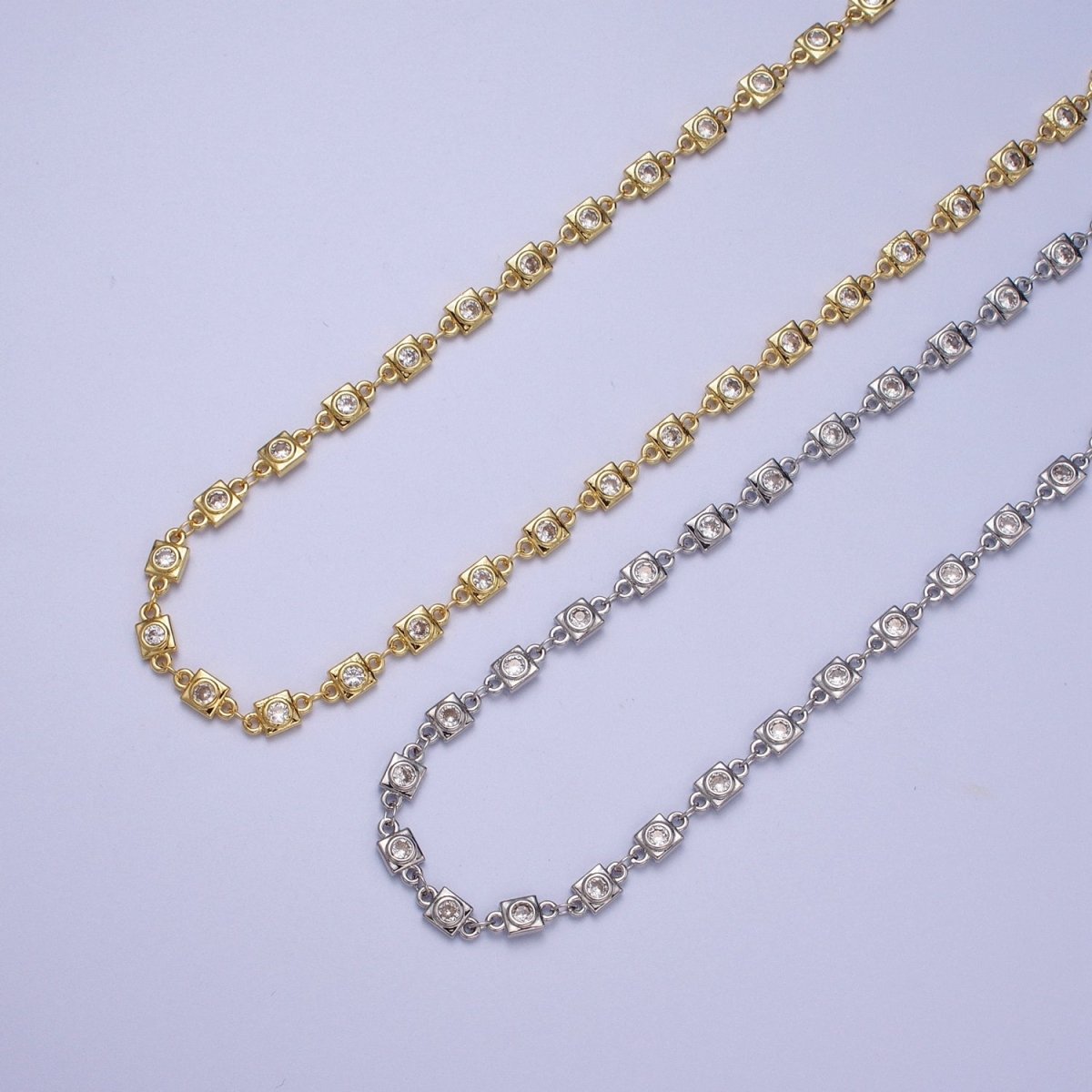 24K Gold Filled Designed CZ Square Unfinished Chain in Gold & Silver | ROLL-873 ROLL-874 Clearance Pricing - DLUXCA