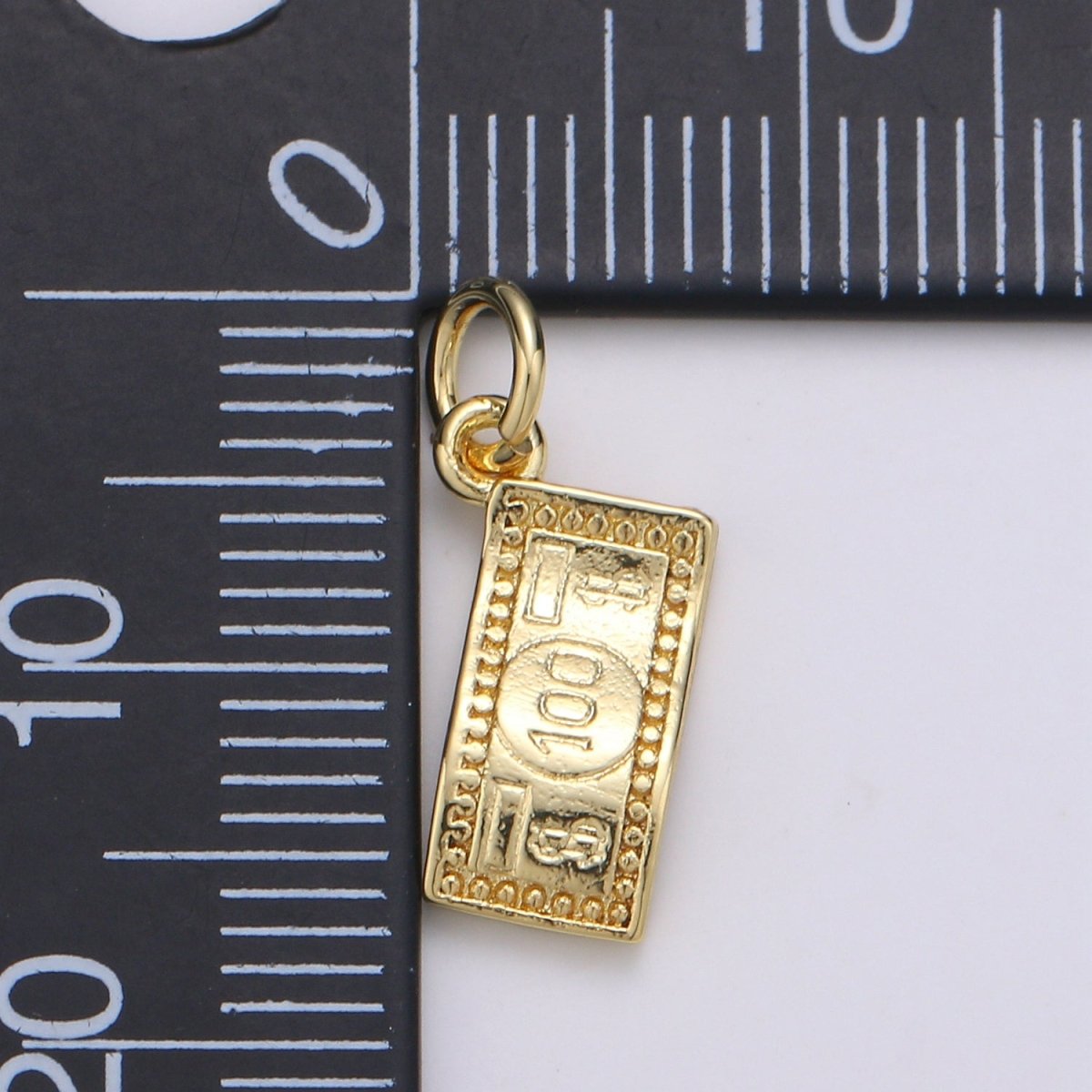 24K Gold Filled dollar Paper Money "$100" Charm E-063 - DLUXCA