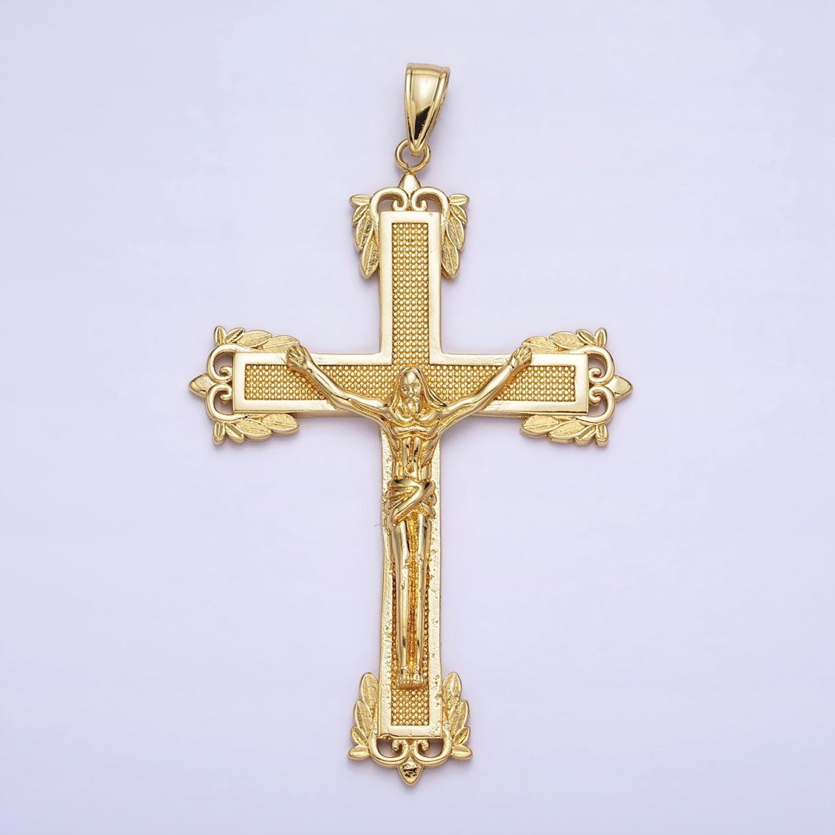 24K Gold Filled Dotted Textured Jesus Crucifix Cross Religious Pendant | AA203 - DLUXCA