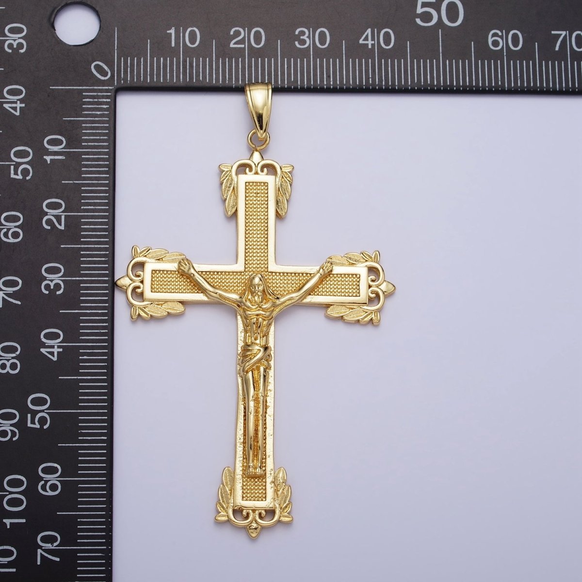24K Gold Filled Dotted Textured Jesus Crucifix Cross Religious Pendant | AA203 - DLUXCA