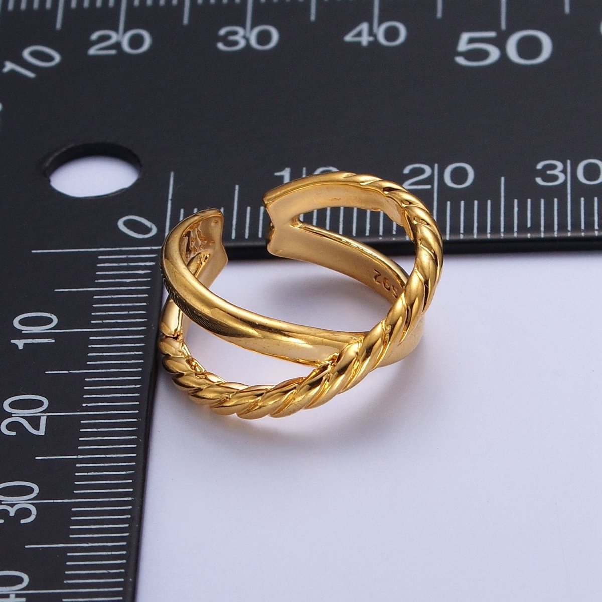 24K Gold Filled Double Band Cross Braided Twist Adjustable Gold Ring | X-573 - DLUXCA