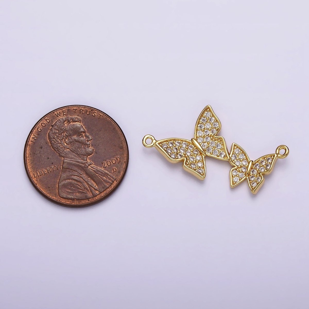 24K Gold Filled Double Butterfly Mariposa Micro Paved CZ 26.5mm Connector | Y-756 - DLUXCA